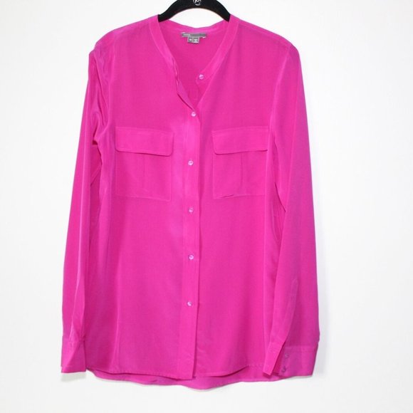 Vince Tops - VINCE. Silk Henley Button Front Shirt Fuchsia Pink Vince Women's Size 10 H13054